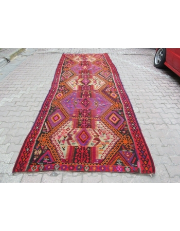 Vintage Wool Turkish Kars Kilim Rug