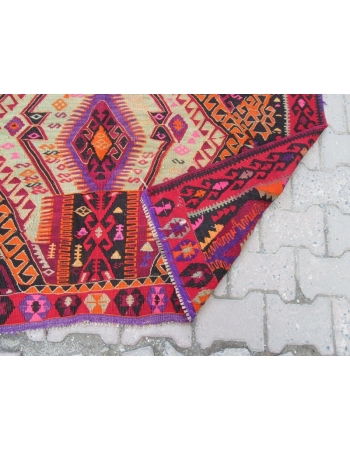 Vintage Wool Turkish Kars Kilim Rug