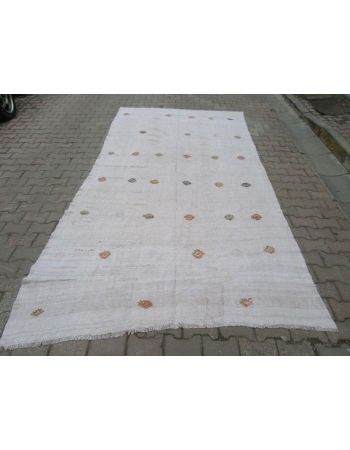 Vintage White Turkish Yozgat Kilim Rug