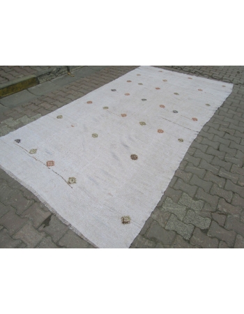 Vintage White Turkish Yozgat Kilim Rug