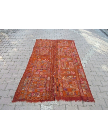 Vintage Orange Wool Iraq Kilim Rug