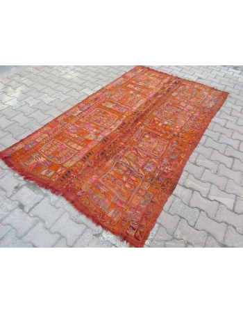 Vintage Orange Wool Iraq Kilim Rug