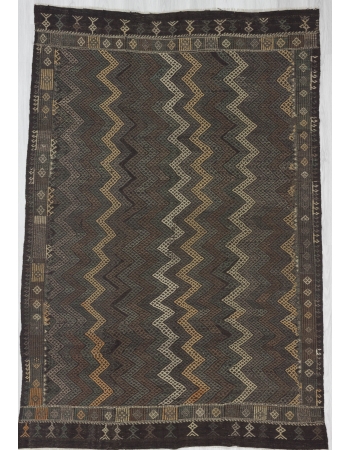 Vintage Brown Turkish Denizli Kilim Rug