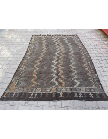 Vintage Brown Turkish Denizli Kilim Rug