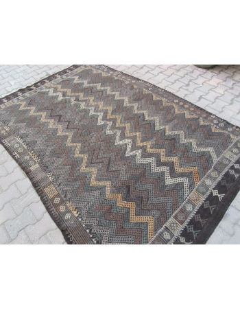 Vintage Brown Turkish Denizli Kilim Rug