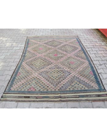 Vintage Turkish Denizli Kilim Rug