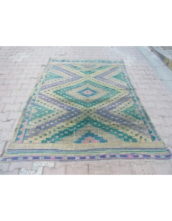 Vintage Turkish Denizli Kilim Rug