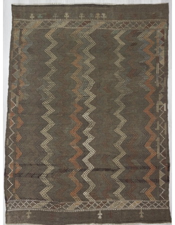 Vintage Embroidered,Vintage modern Brown Turkish Denizli Kilim Rug