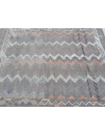 Vintage Embroidered,Vintage modern Brown Turkish Denizli Kilim Rug