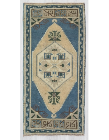Blue / Beige Vintage Mini Oushak Carpet