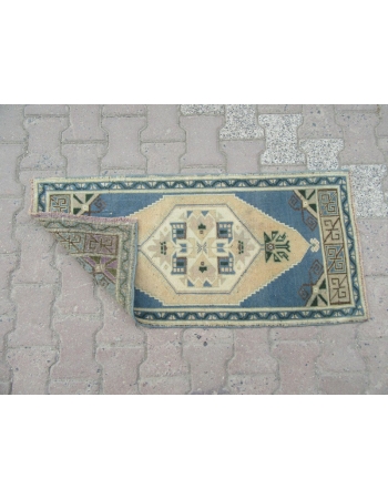 Blue / Beige Vintage Mini Oushak Carpet