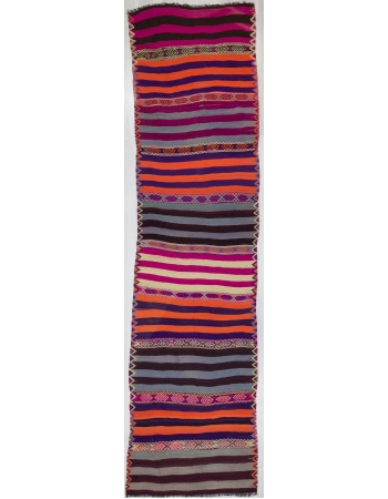 Colorful Striped Vintage Turkish Kilim Runner