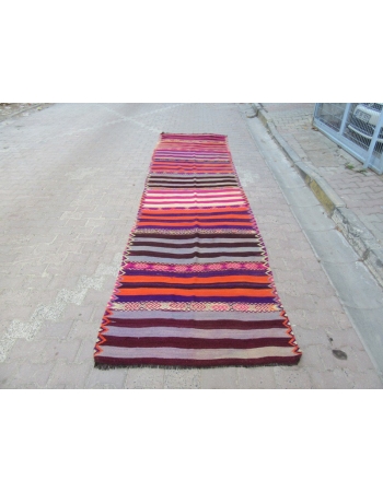 Colorful Striped Vintage Turkish Kilim Runner