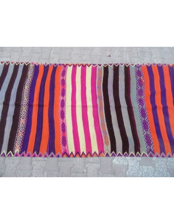 Colorful Striped Vintage Turkish Kilim Runner