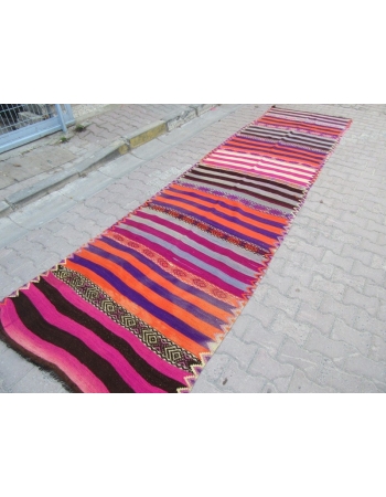 Colorful Striped Vintage Turkish Kilim Runner