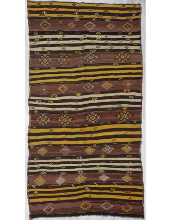 Embroidered Vintage Striped Kilim Rug