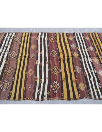 Embroidered Vintage Striped Kilim Rug