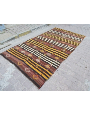 Embroidered Vintage Striped Kilim Rug