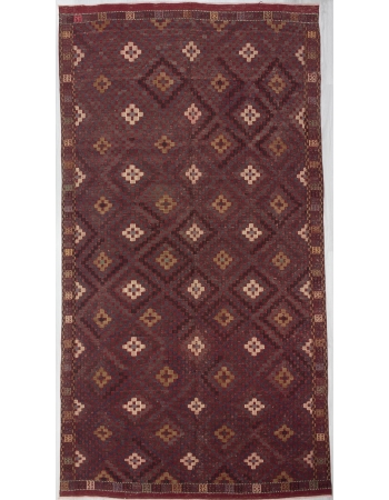 Vintage Embroidered Burgundy Kilim Rug