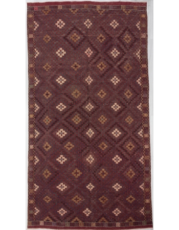 Vintage Embroidered Burgundy Kilim Rug