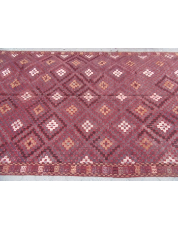 Vintage Embroidered Burgundy Kilim Rug