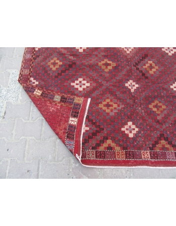 Vintage Embroidered Burgundy Kilim Rug