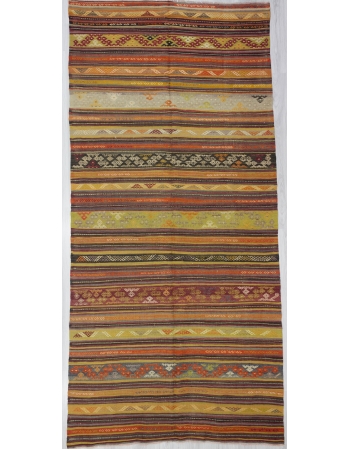 Embroidered Vintage Striped Kilim Rug