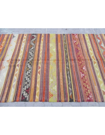 Embroidered Vintage Striped Kilim Rug