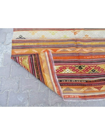 Embroidered Vintage Striped Kilim Rug