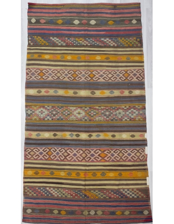 Embroidered Vintage Striped Kilim Rug