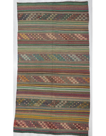 Vintage Embroidered Turkish Kelim Rug