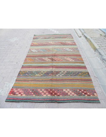 Vintage Embroidered Turkish Kelim Rug