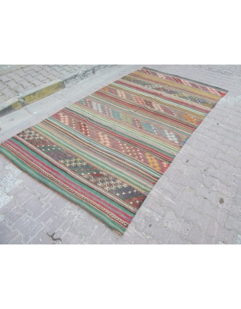 Vintage Embroidered Turkish Kelim Rug