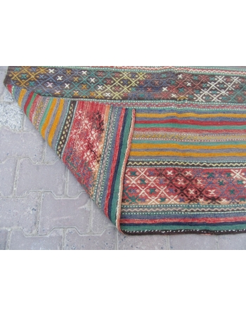 Vintage Embroidered Turkish Kelim Rug