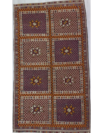 Large Vintage Embroidered Turkish Kilim Rug