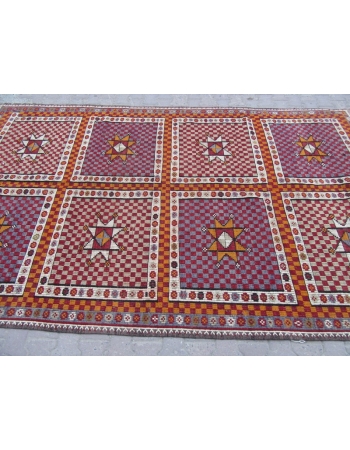 Large Vintage Embroidered Turkish Kilim Rug