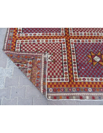 Large Vintage Embroidered Turkish Kilim Rug