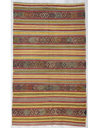 Striped Vintage Embroidered Turkish Kilim Rug