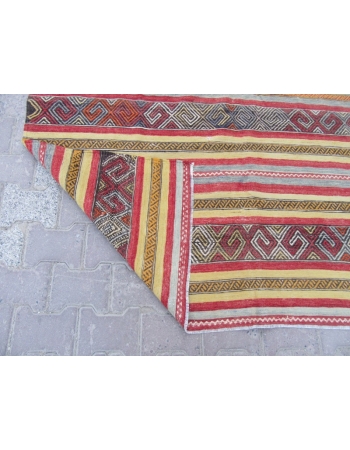 Striped Vintage Embroidered Turkish Kilim Rug