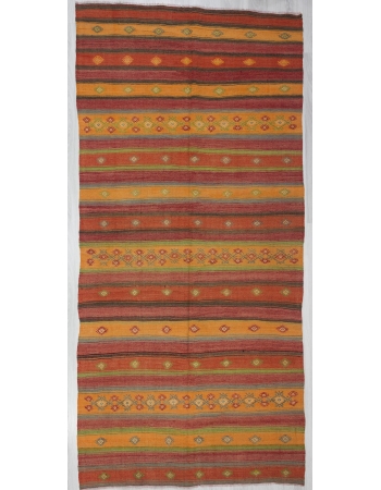 Vintage Orange / Red Striped Embroidered Kilim