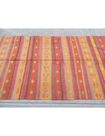 Vintage Orange / Red Striped Embroidered Kilim