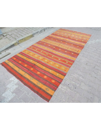 Vintage Orange / Red Striped Embroidered Kilim