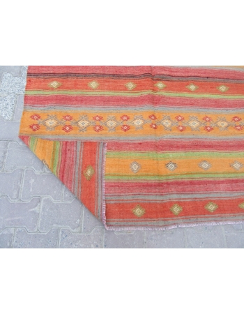 Vintage Orange / Red Striped Embroidered Kilim