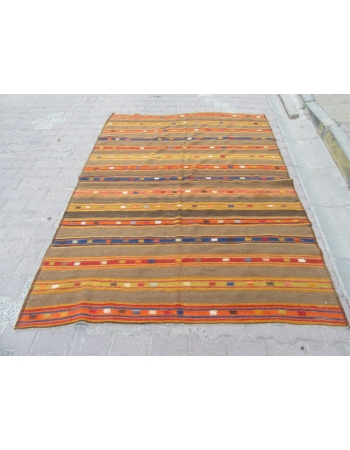 Striped Vintage Turkish Embroidered Kilim