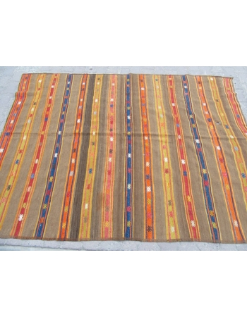 Striped Vintage Turkish Embroidered Kilim