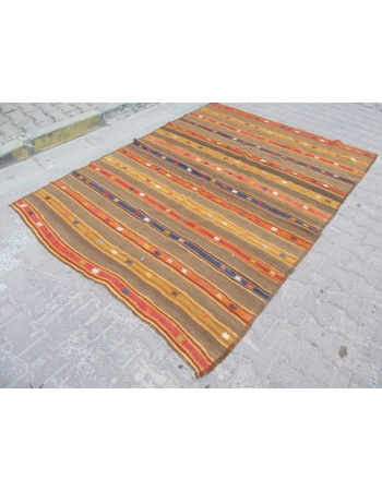 Striped Vintage Turkish Embroidered Kilim