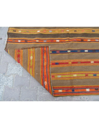 Striped Vintage Turkish Embroidered Kilim
