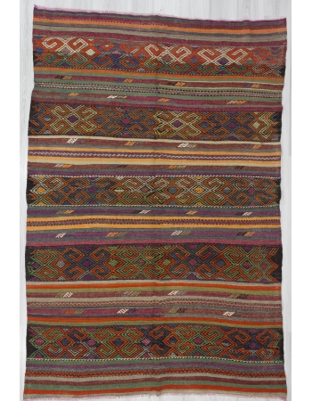 Vintage Embroidered Turkish Kilim Rug