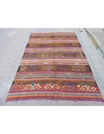 Vintage Embroidered Turkish Kilim Rug