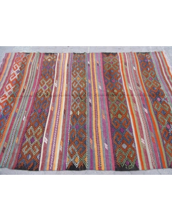 Vintage Embroidered Turkish Kilim Rug